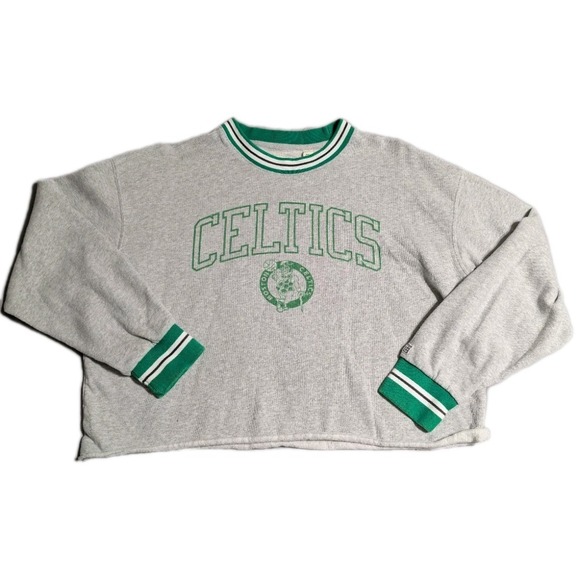 Tailgate Sweaters - Tailgate Boston Celtics Cropped Sweatshirt‎ Womens Medium Gray Green Retro NBA